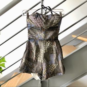 Vintage One-Piece Patterned Halter Top Swimsuit with Boning